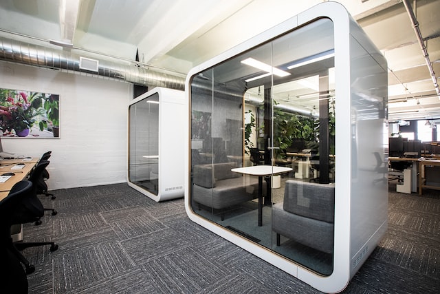 soundproof pod in an office to facilitate quiet work
