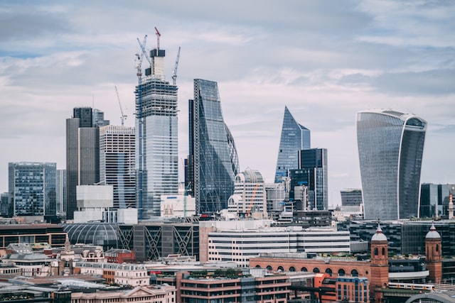 wide angled shot of the London skyline