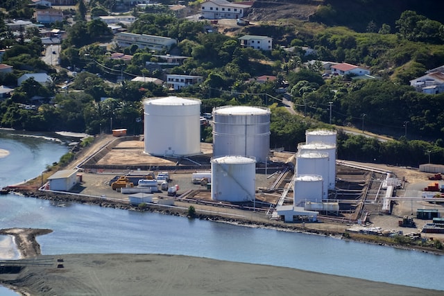 industrial factory with multiple large silos