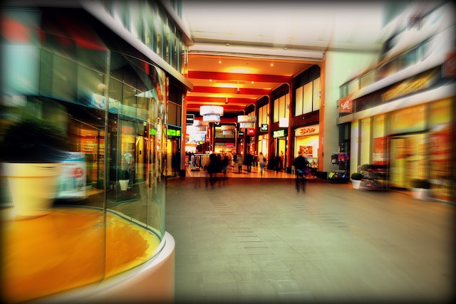 busy shopping centre taken with a slow shutter speed