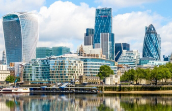 London skyline including the Gherkin and waterfront